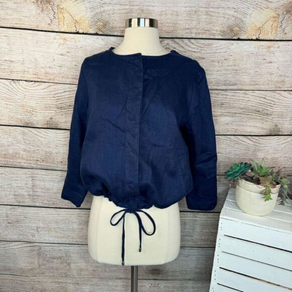 Chico's Women's Navy Blue Linen Blazer Jacket 1P Petite Size 8/10